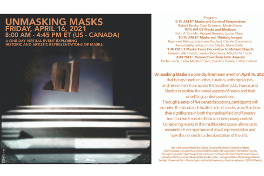Flyer with abstract image and text of the schedule and event details.